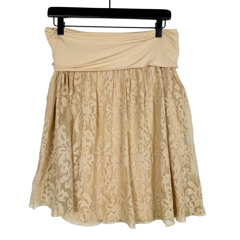 Sundance 100% Silk Lace Mini Boho Skirt Foldover Waistband Beige - L